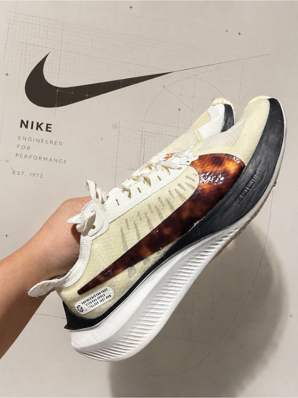 Nike Cream Mesh Sneaker with Glossy Brown Swoosh